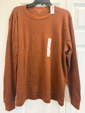 Old Navy NWT Rusty Brown/Orange Built In Flex Long Sleeve Waffle Knit Tee Large
